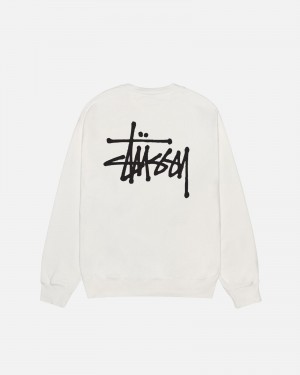 Stussy Basic Crew Pigment Dyed Sweatshirts Beige | 07439RMJW