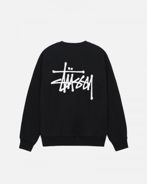 Stussy Basic Crew Sweatshirts Black | 81392SRBH