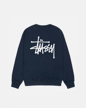 Stussy Basic Crew Sweatshirts Navy | 84327EDBJ