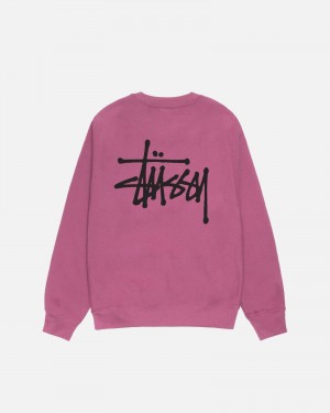 Stussy Basic Crew Sweatshirts Purple | 40631LEVO