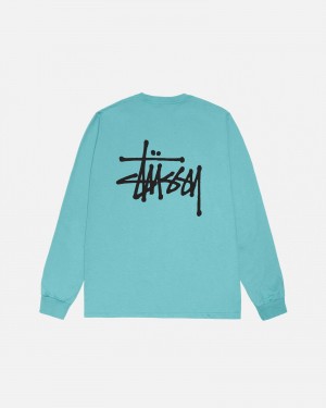 Stussy Basic Ls T Shirts Blue | 20841IQGS