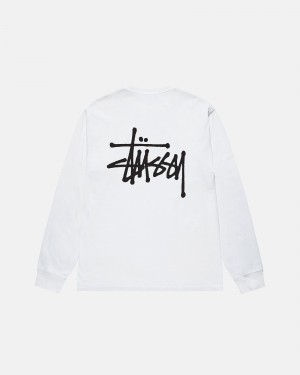 Stussy Basic Ls T Shirts White | 68219UHIE