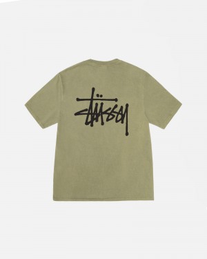 Stussy Basic Pigment Dyed T Shirts Olive | 52691YSIP