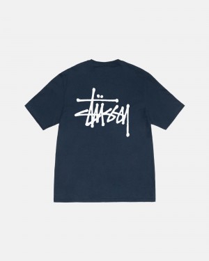 Stussy Basic T Shirts Navy | 82541FPVR