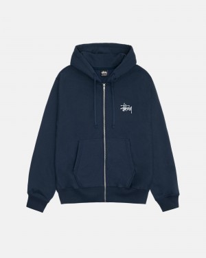 Stussy Basic Zip Hoodie Navy | 16597NHZC