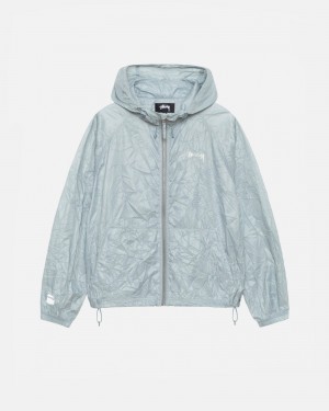 Stussy Beach Shell Wrinkled Nylon Coats White | 47219MSDJ