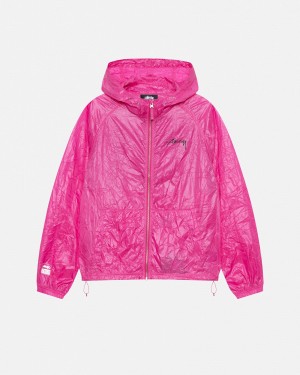 Stussy Beach Shell Wrinkled Nylon Coats Pink | 39745ZHQX