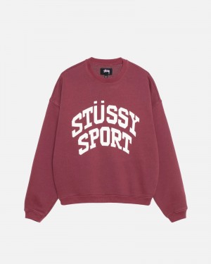 Stussy Big Crackle Sport Crew Sweatshirts Burgundy | 52189BIMS