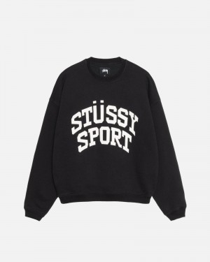 Stussy Big Crackle Sport Crew Sweatshirts Black | 57182PMEW