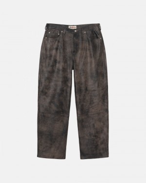 Stussy Big Ol' Stonewashed Leather Jeans Black | 57364CMRN