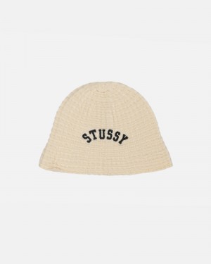 Stussy Bucket Waffle Knit Hats Beige | 79108MTNQ