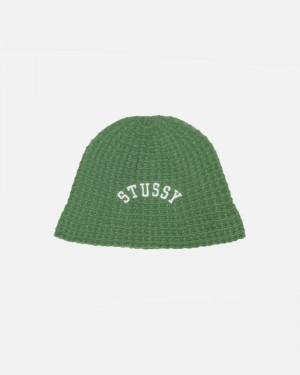 Stussy Bucket Waffle Knit Hats Green | 05416MRLB