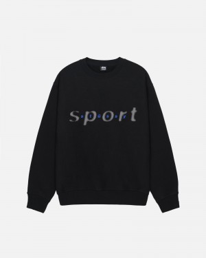 Stussy Dot Sport Crew Sweatshirts Black | 54607BCGE