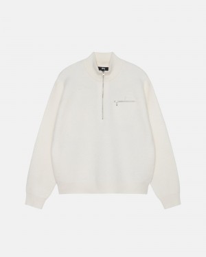 Stussy Half Zip Mock Neck Sweaters White | 24039ZUGF