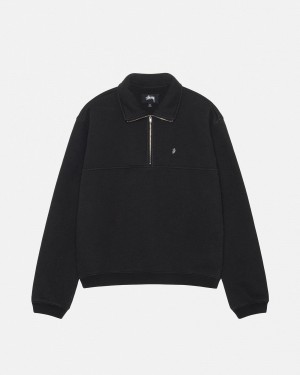 Stussy Half Zip Mock Neck Sweatshirts Black | 19806MSAP