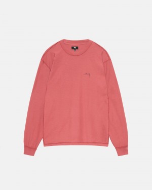 Stussy Lazy Longsleeve T Shirts Dark Red | 81346QBNO