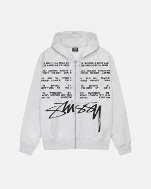 Stussy Locations Zip Hoodie Grey | 37058BRPV