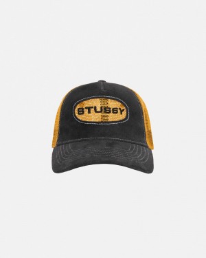 Stussy Low Pro Trucker Cut-out Leather Snapback Caps Orange | 12547YVKS