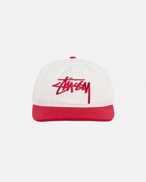 Stussy Mid-depth Big Stock Snapback Caps White / Red | 17320KUIG