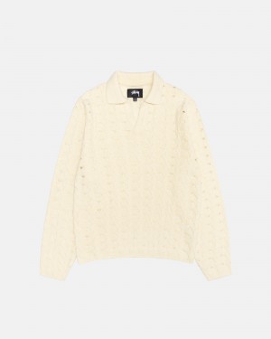 Stussy Open Knit Collared Sweaters White | 17058BWSL