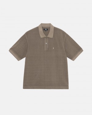 Stussy Pigment Dyed Pique Polo Tops Grey Brown | 68350DOQZ