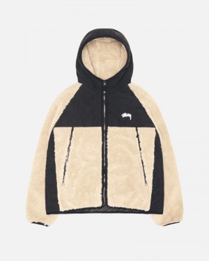 Stussy Sherpa Paneled Hooded Jackets Beige | 92346CYZB