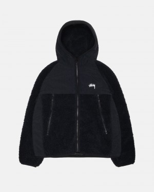 Stussy Sherpa Paneled Hooded Jackets Black | 38102XRTK