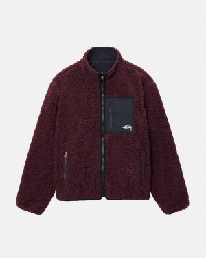 Stussy Sherpa Reversible Jackets Burgundy | 47532UECL