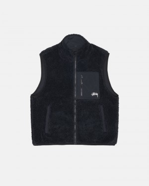 Stussy Sherpa Reversible Vest Black | 23681DEXL