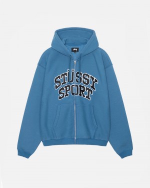 Stussy Sport Zip Hoodie Blue | 89125FIRQ