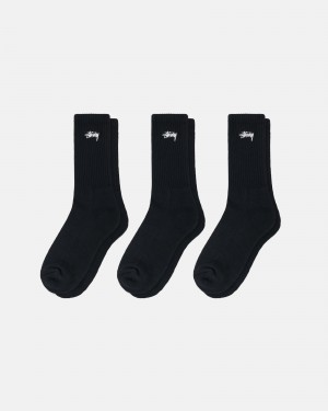 Stussy Stock Crew 3 Pack Socks Black | 79053VZTK