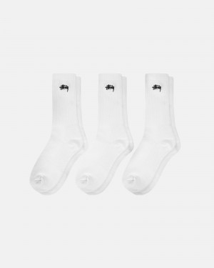 Stussy Stock Crew 3 Pack Socks White | 81649OXPN