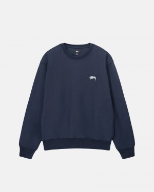 Stussy Stock Logo Crew Sweatshirts Navy | 12976HLXD