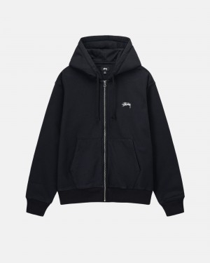 Stussy Stock Logo Zip Hoodie Black | 97680KVTQ