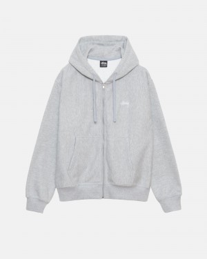 Stussy Stock Logo Zip Hoodie Grey | 18956KGAM