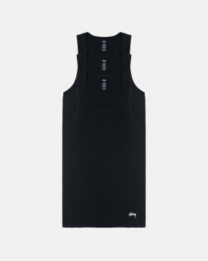 Stussy Tank Under 3 Pack Shirts Black | 32896ODNT