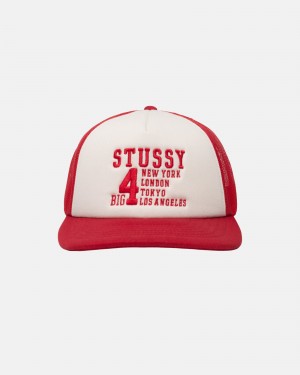 Stussy Trucker Big 4 Snapback Caps Red | 37650WIOD