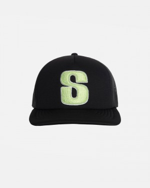 Stussy Trucker Big S Snapback Caps Black | 53906RGTX