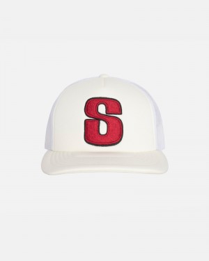 Stussy Trucker Big S Snapback Caps White | 41659UPSW