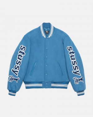 Stussy Varsity Competition Jackets Blue | 73621MFJN