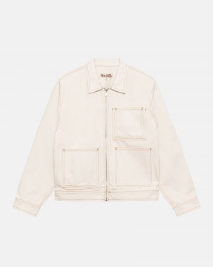 Stussy Zip Work Denim Jackets Beige | 61930WXNI