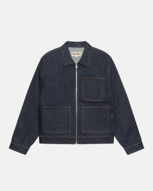 Stussy Zip Work Denim Jackets Blue | 65140HQGN