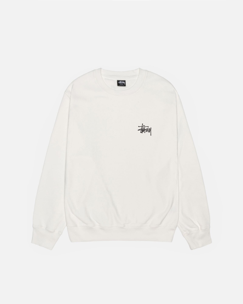 Stussy Basic Crew Pigment Dyed Sweatshirts Beige | 07439RMJW