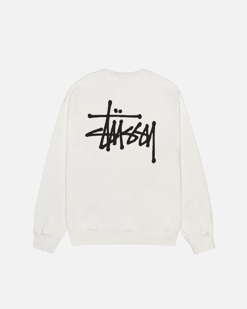 Stussy Basic Crew Pigment Dyed Sweatshirts Beige | 07439RMJW