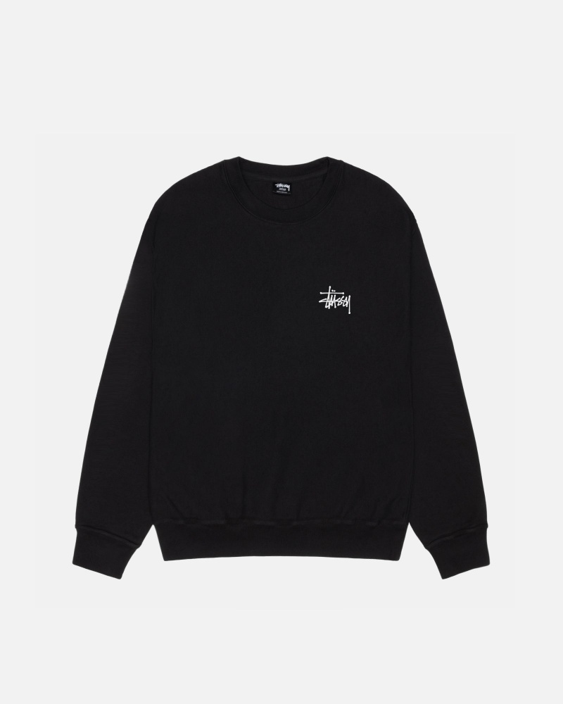 Stussy Basic Crew Pigment Dyed Sweatshirts Black | 96081JMNU