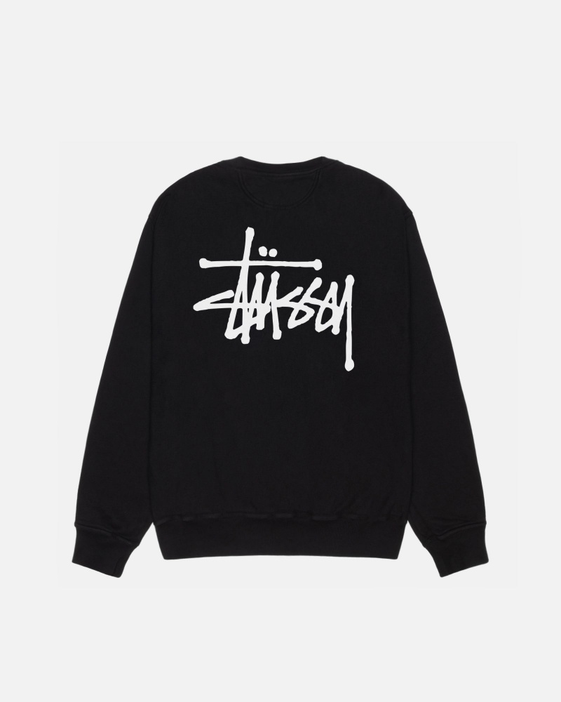 Stussy Basic Crew Pigment Dyed Sweatshirts Black | 96081JMNU