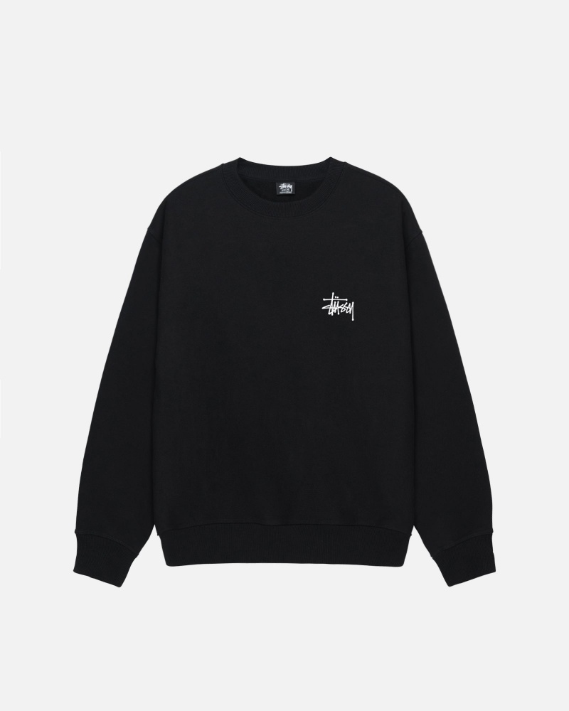 Stussy Basic Crew Sweatshirts Black | 81392SRBH