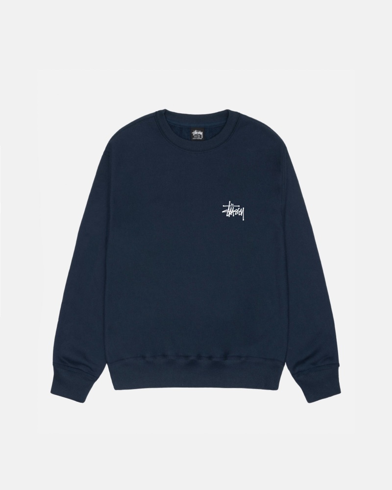 Stussy Basic Crew Sweatshirts Navy | 84327EDBJ