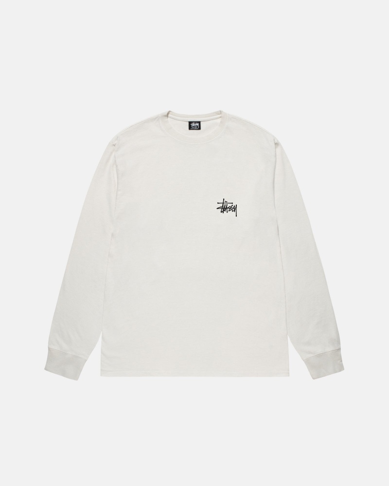 Stussy Basic Ls Pigment Dyed T Shirts Beige | 20178CXBE