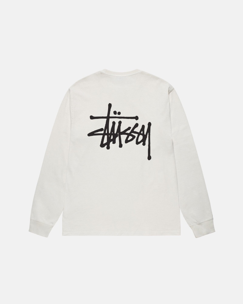 Stussy Basic Ls Pigment Dyed T Shirts Beige | 20178CXBE